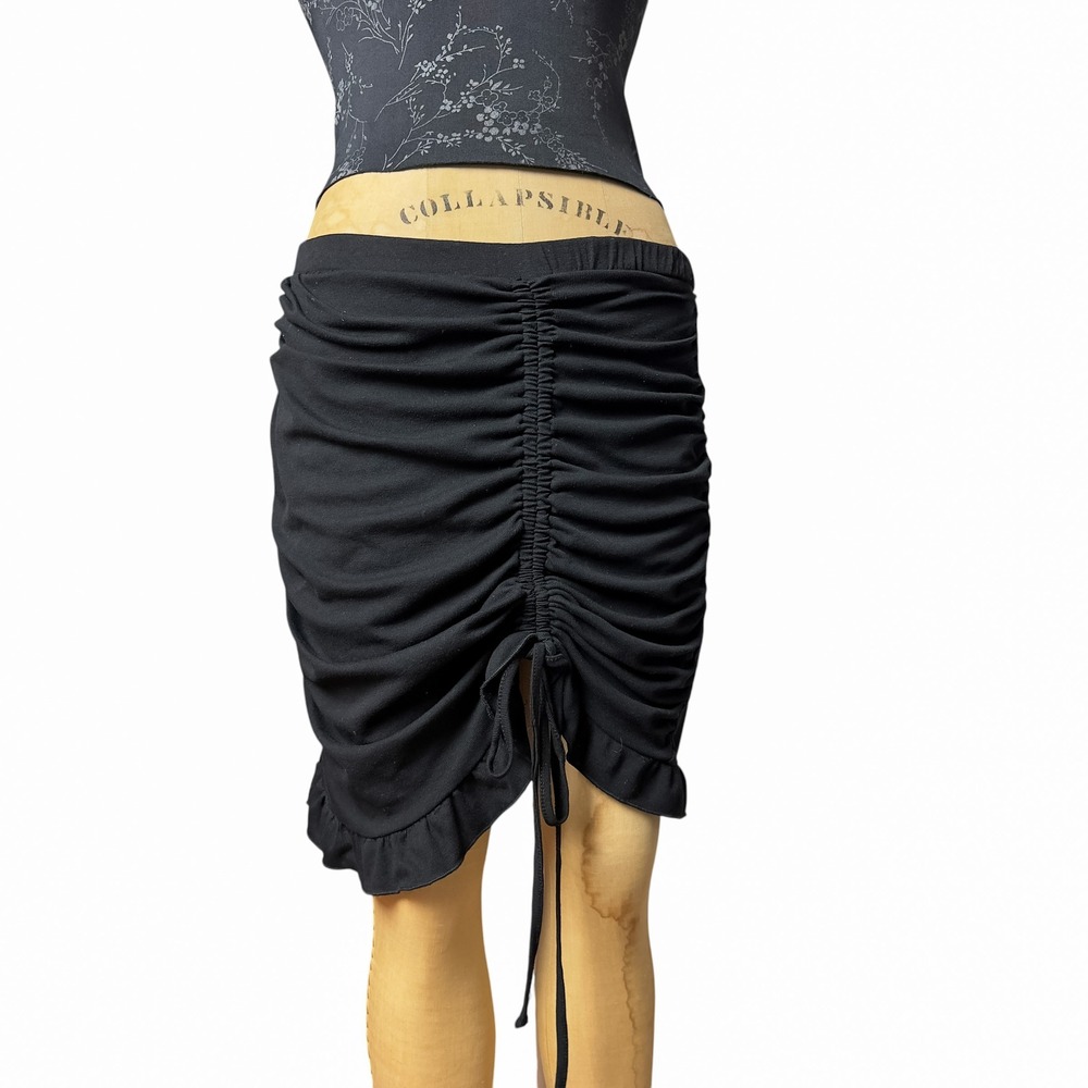 Y2K Ruched Gathered Skirt Ruffle Asymmetrical Hem Whimsigoth Dark Dollette OS